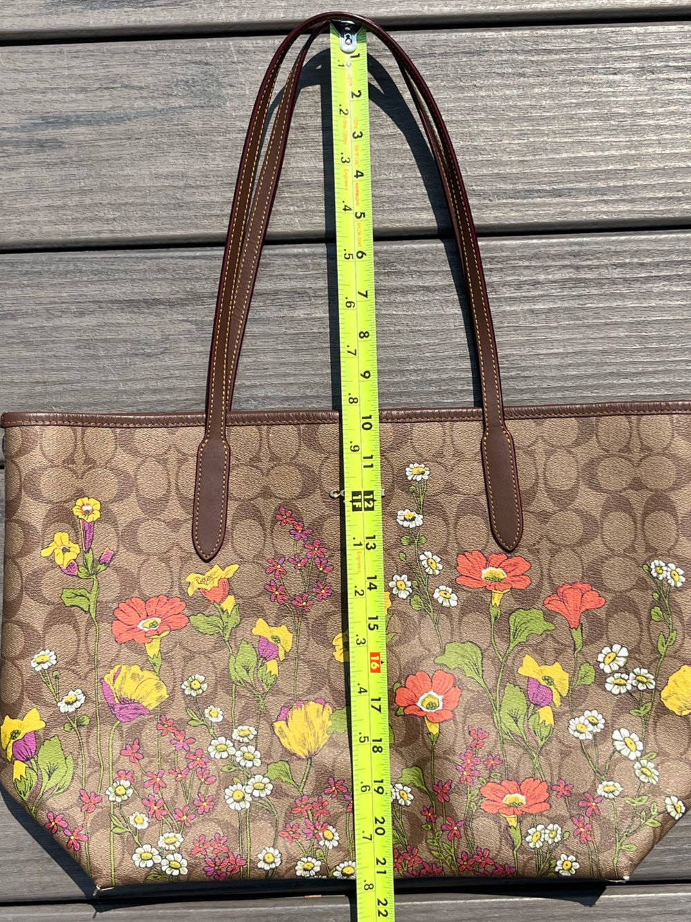 Coach; Large City Tote; Signature Brown Monogram; Multicolor Garden Floral Print - Picture 5 of 16
